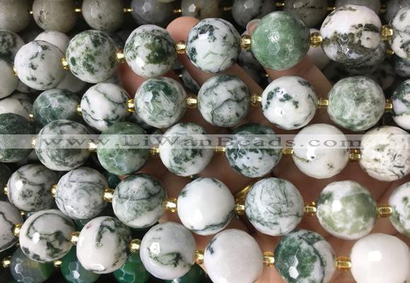 LSBS942 15 inches 16mm faceted round Tree agate gemstone beads wholesale