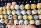 LSBS954 15 inches 14mm faceted round yellow crazy lace agate gemstone beads wholesale