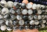LSBS957 15 inches 14mm faceted round black rutilated quartz gemstone beads wholesale