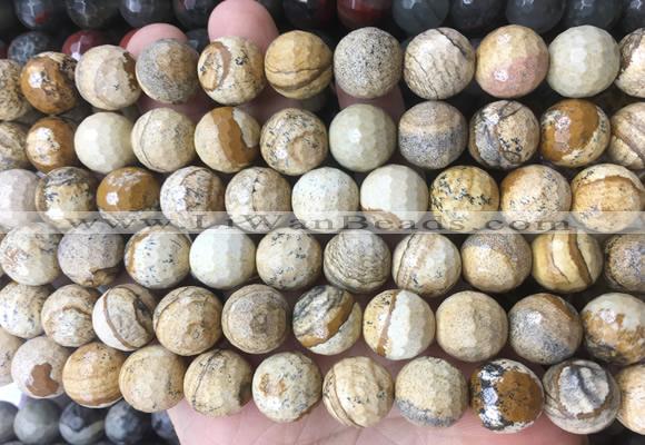 LSBS962 15 inches 14mm faceted round picture jasper gemstone beads wholesale