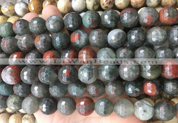 LSBS965 15 inches 14mm faceted round blood jasper gemstone beads wholesale