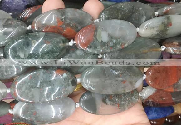 OVBS77 15 inches 20*40mm oval blood jasper gemstone beads wholesale