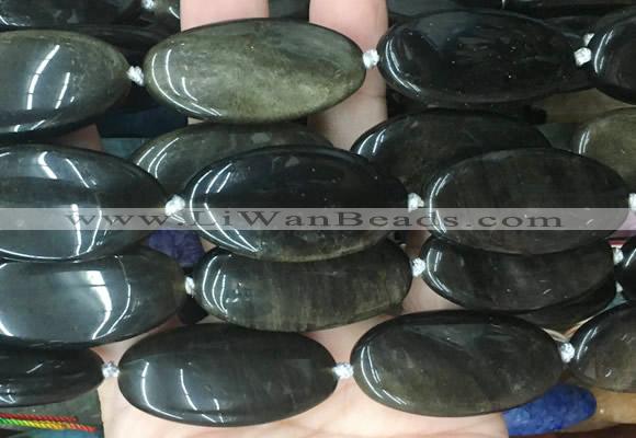 OVBS81 15 inches 20*40mm oval golden obsidian gemstone beads wholesale
