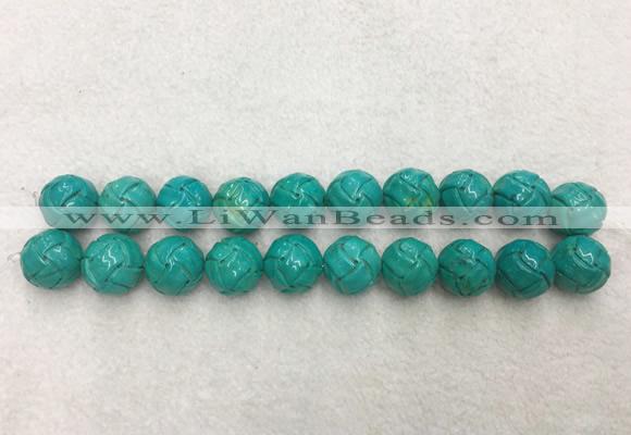 WBBS59 20mm carved round loose howlite turquoise gemstone beads wholesale