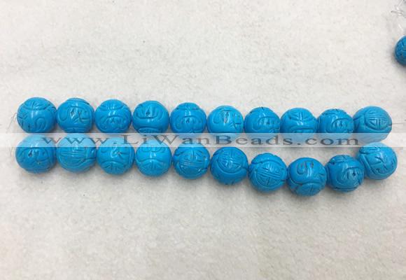WBBS61 20mm carved round loose howlite turquoise gemstone beads wholesale